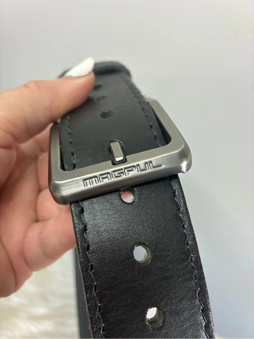 Men's Black Leather Belt with Matte Metal Buckle
